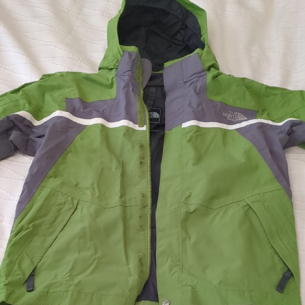 The North Face Kids Green and Gray Raincoat